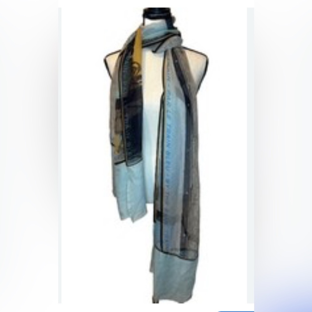 CHANEL Pre-Owned Multicolor Scarf Vintage Chanel Silk Shawl
"Par Le Train Bleu"